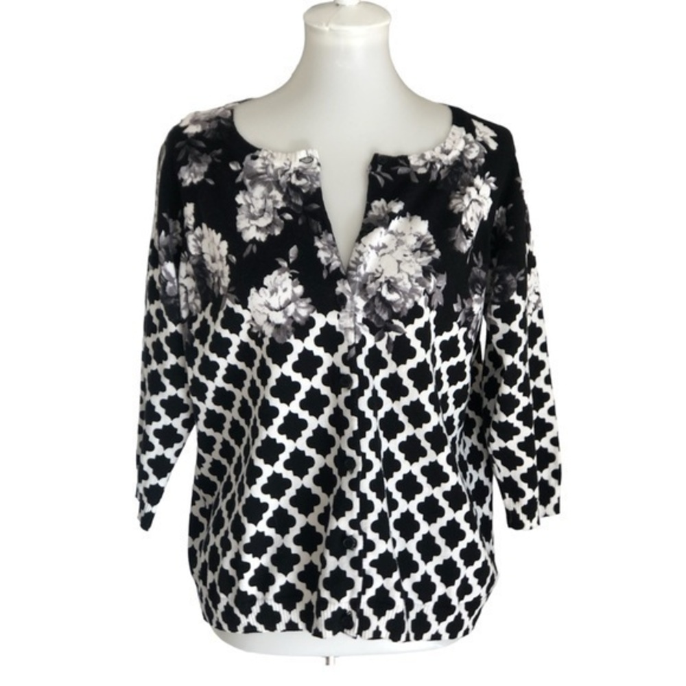 Isaac Mizrahi button down floral cardigan sweater